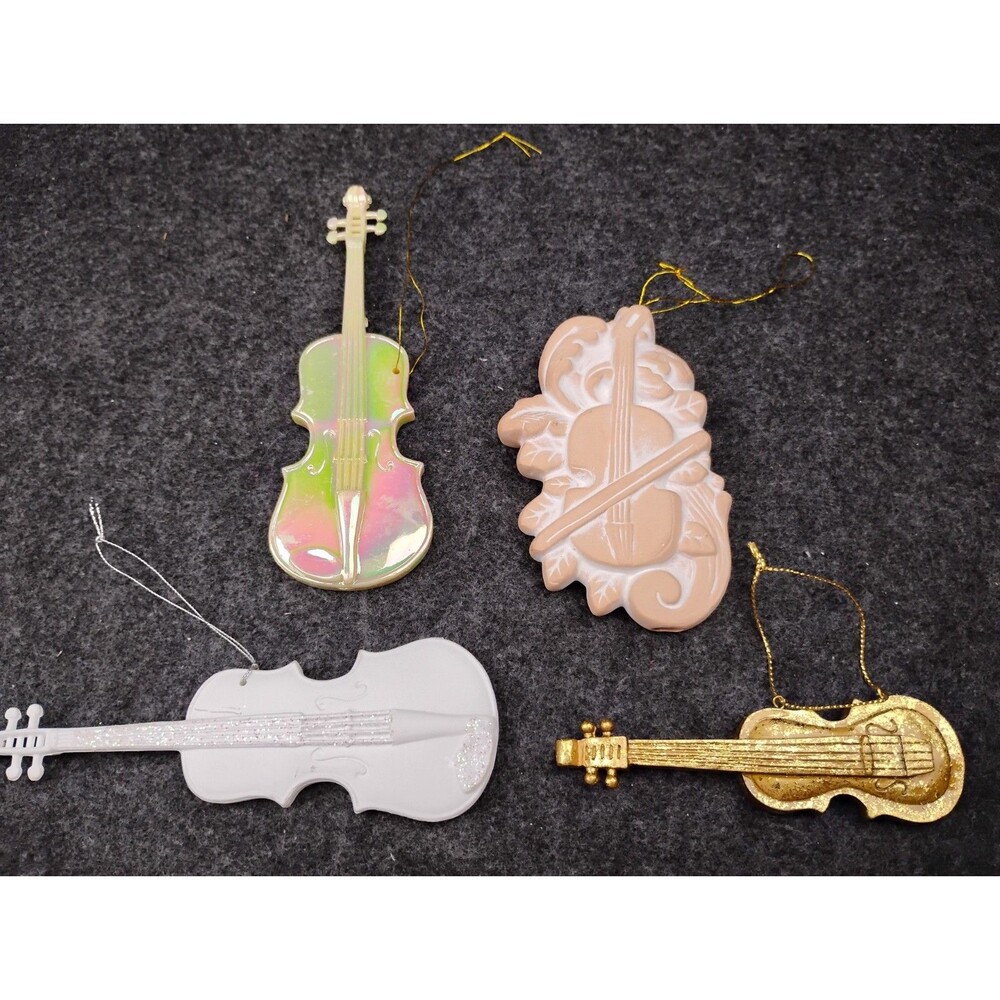 Vintage Violin Or Bass Christmas Ornaments Decoration Lot Of 4